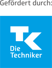 Das Logo der Techniker Krankenkasse mit dem Zusatz "Gefördert durch"